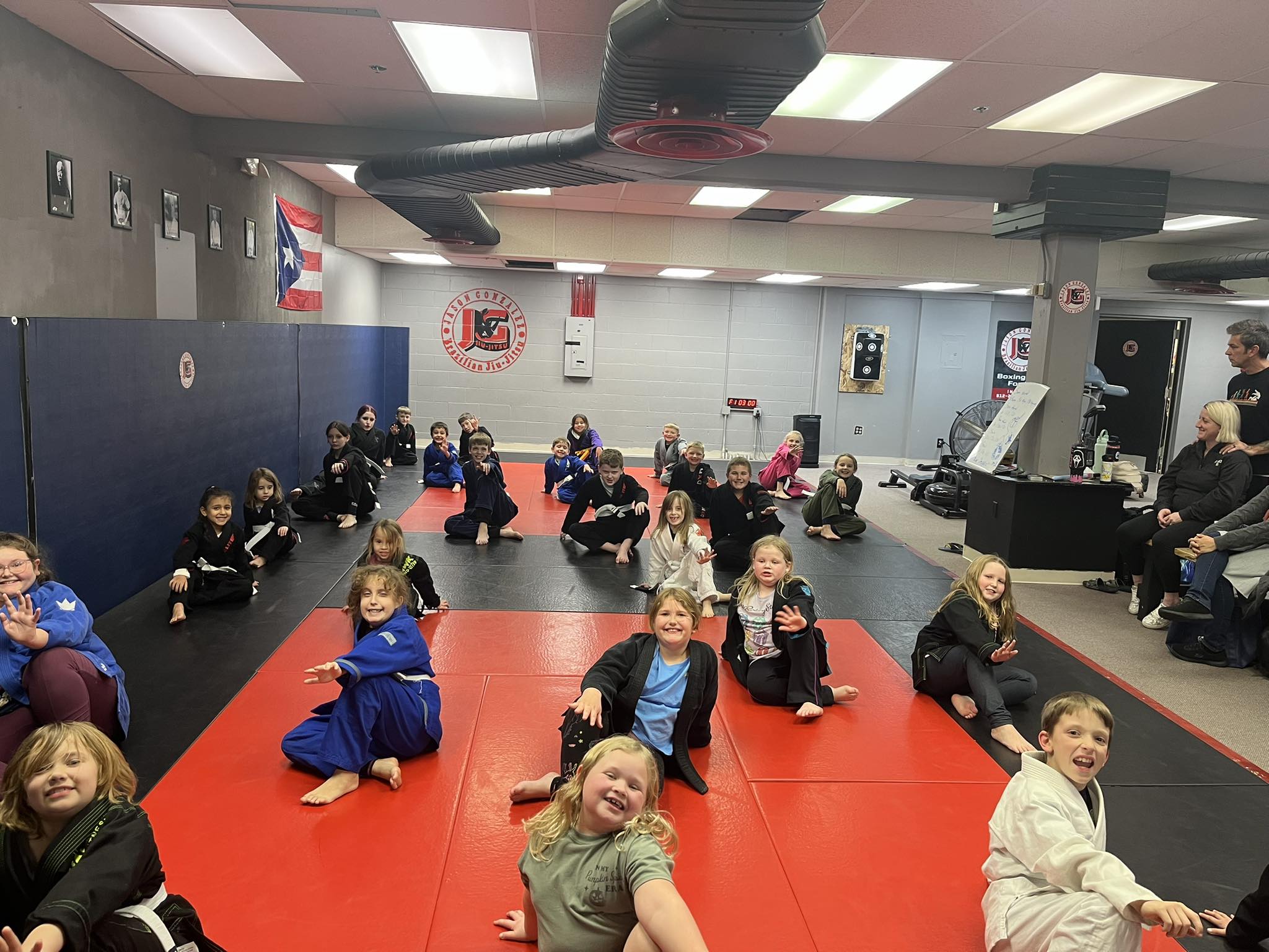 Kids jiu-jitsu class in action